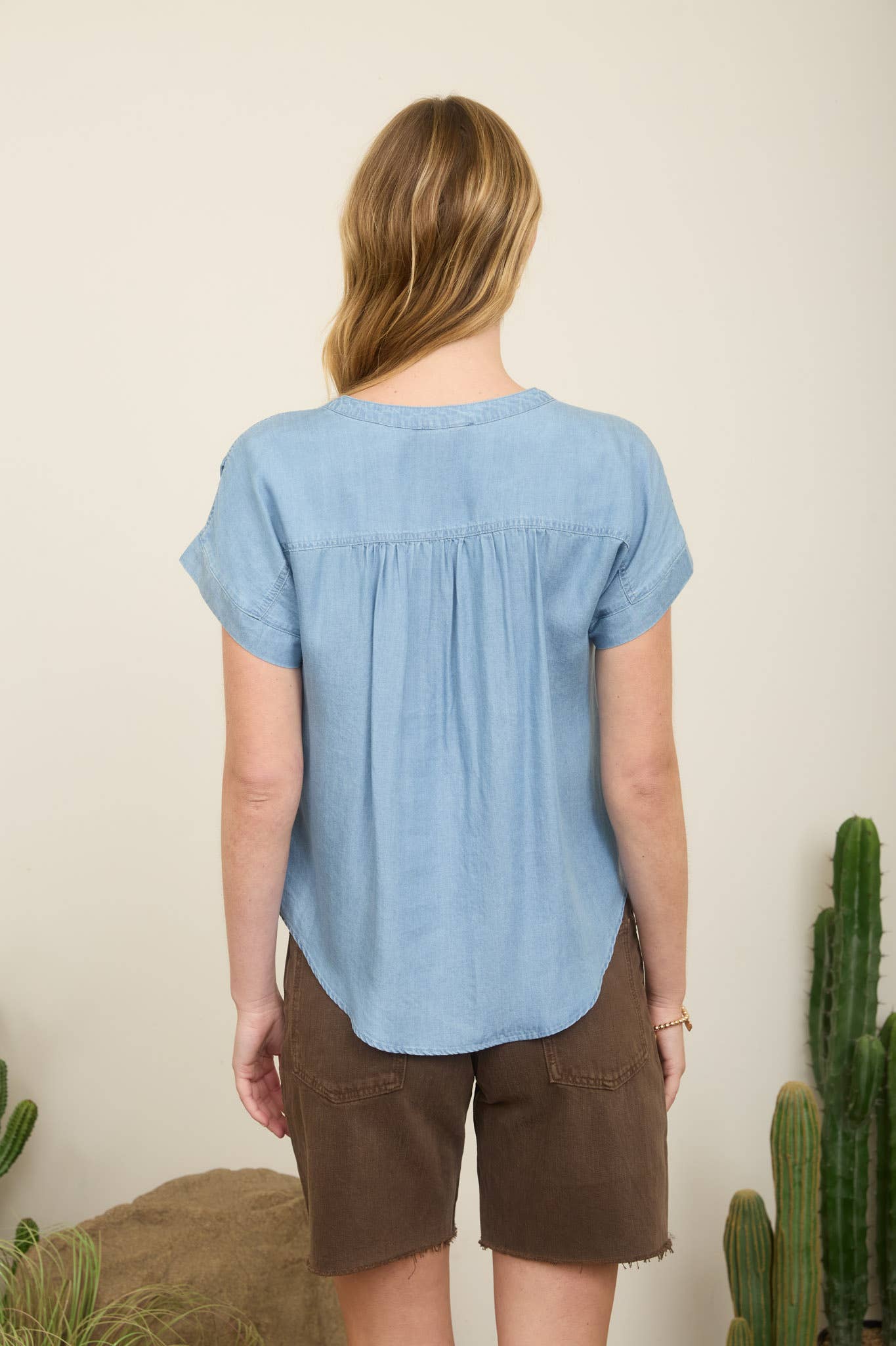 Chambray Denim Henley Top