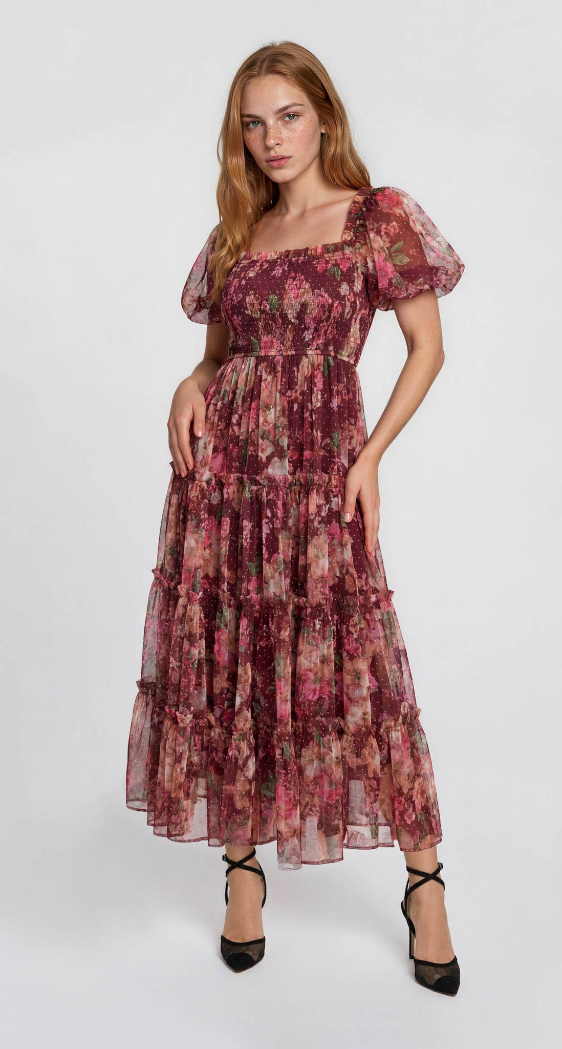 Tulle Floral Dot Midi Dress