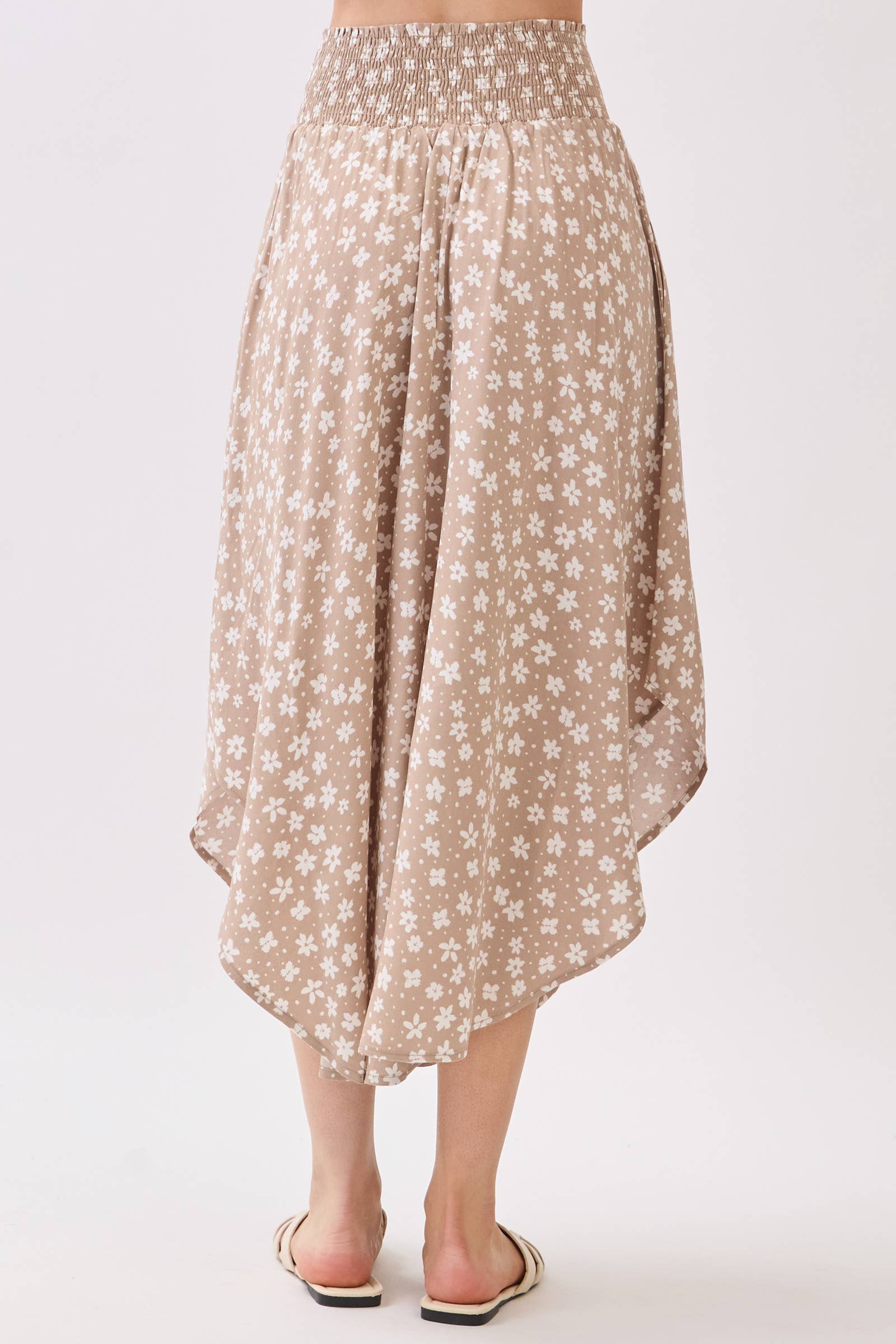 Natural Floral Smocked Waist Maxi Skirt