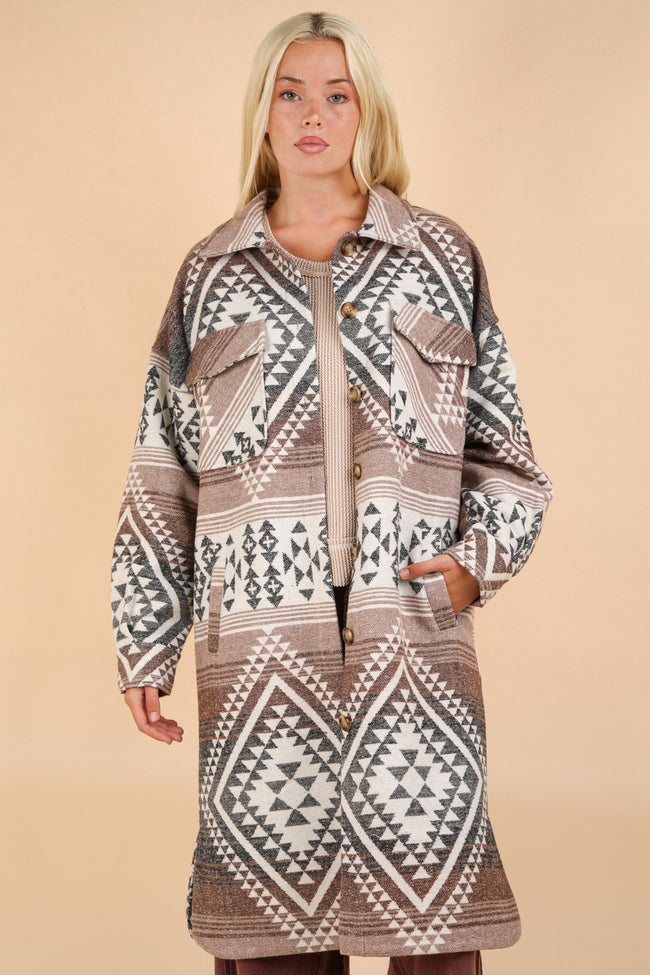 Brown Black Aztec Duster Shacket