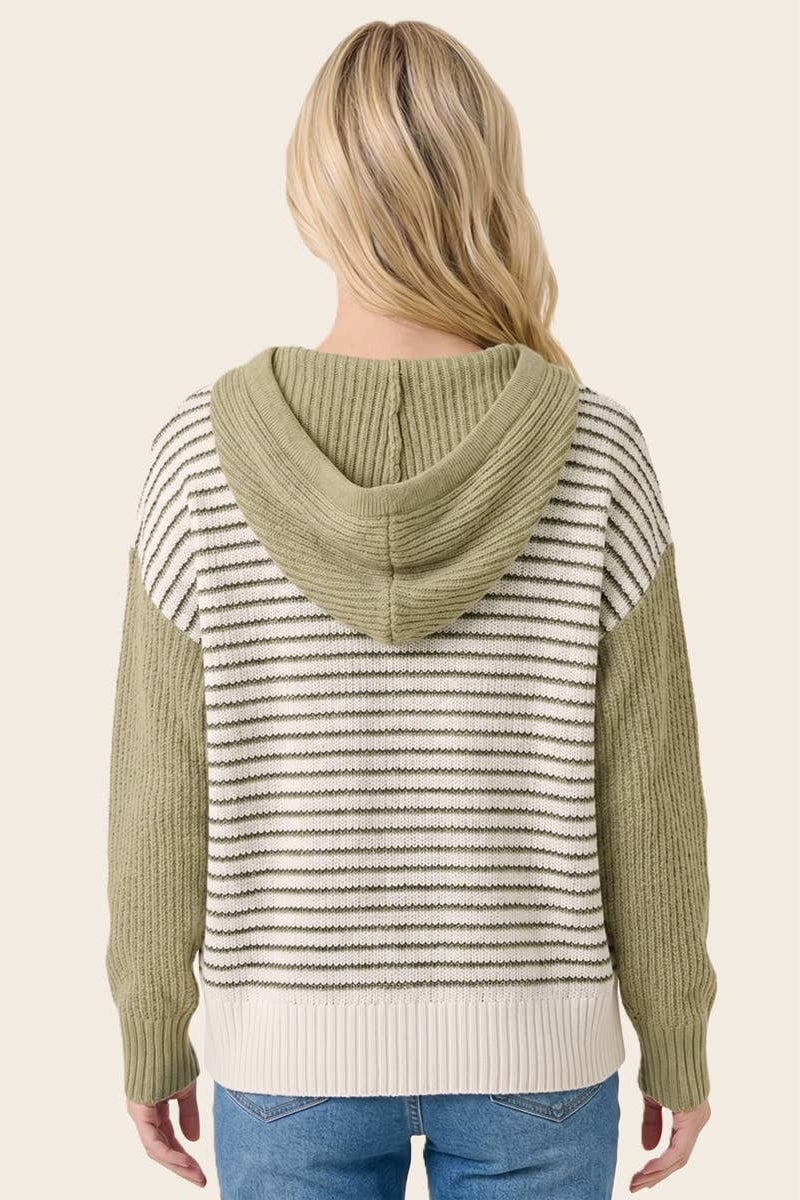 Henley Stripe Hooded Pullover