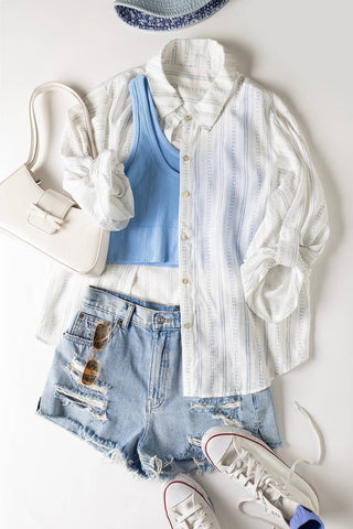 Washed Denim Patchwork Button Up