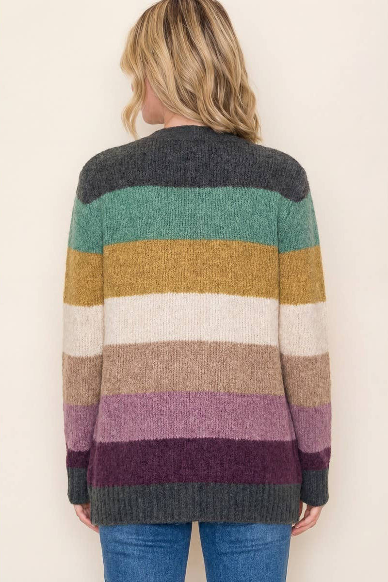 Color Block Stripe Pocket Cardigan