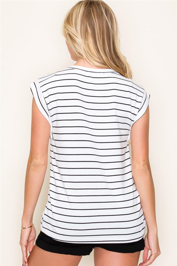 Ivory Stripe Muscle Tee Top