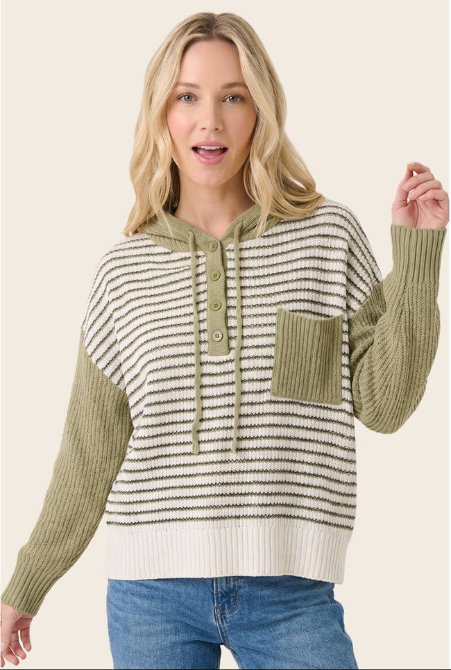 Henley Stripe Hooded Pullover