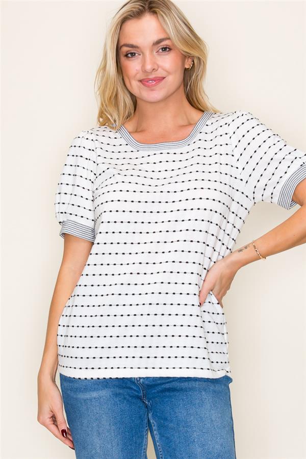 Stripe Dot Puff Sleeve Top