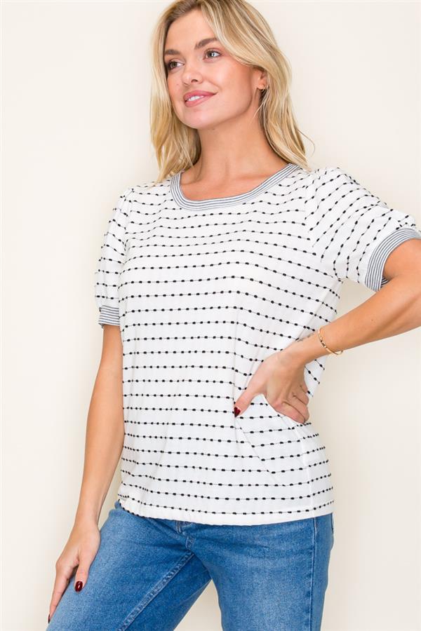 Stripe Dot Puff Sleeve Top