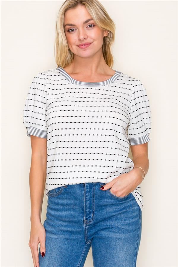 Stripe Dot Puff Sleeve Top