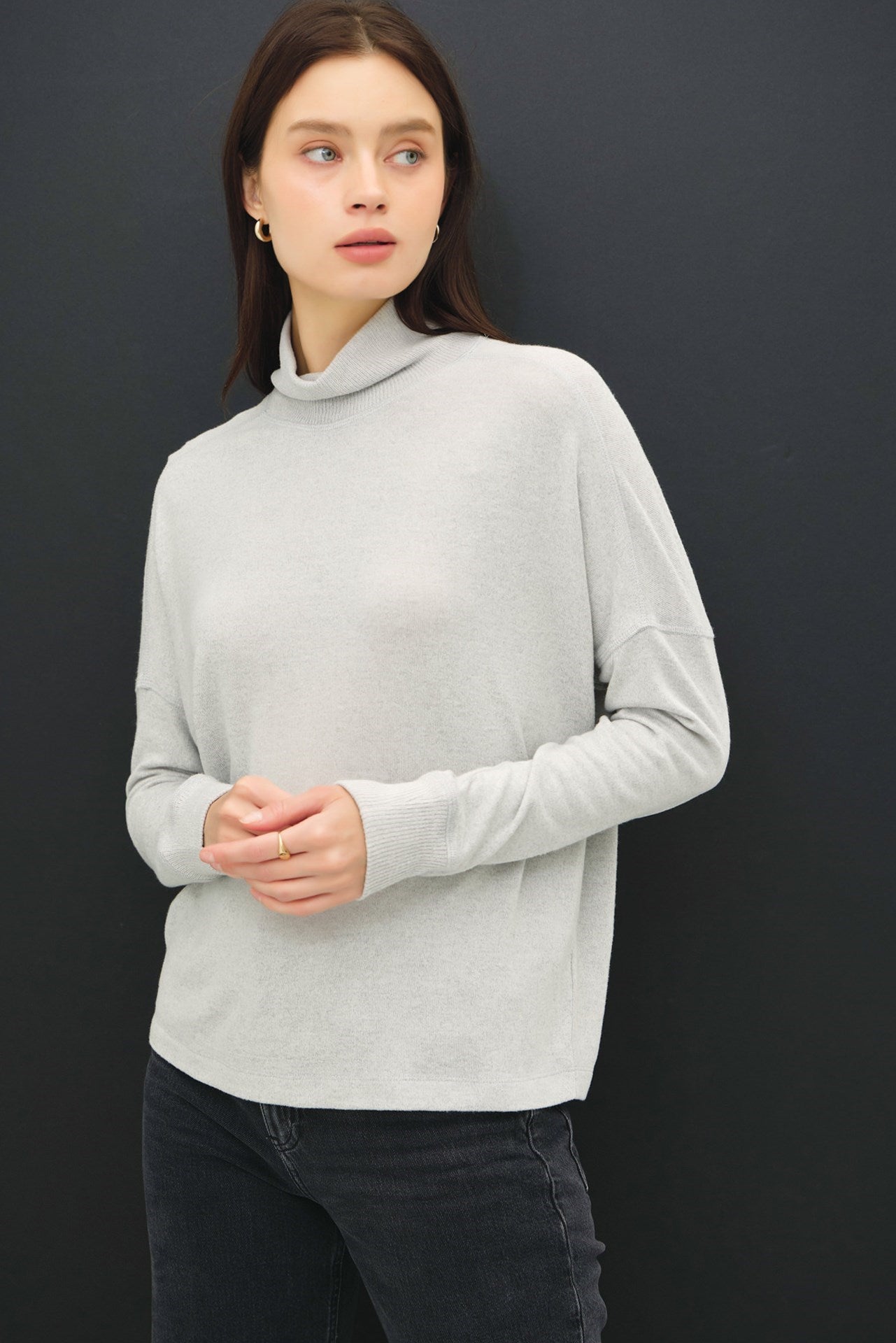 Grey Turtleneck Dolman Top