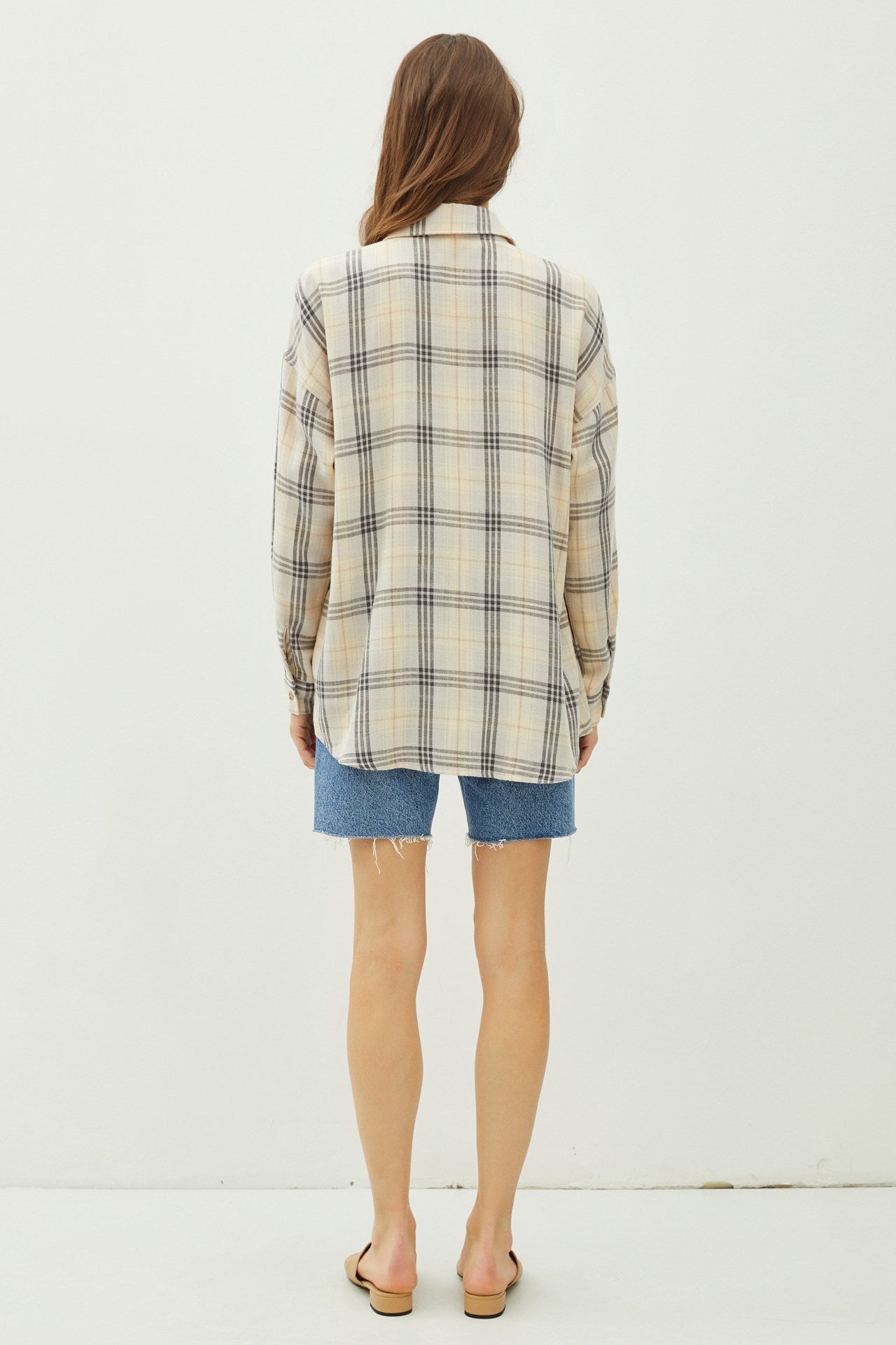 Grey Plaid Flannel Button Up