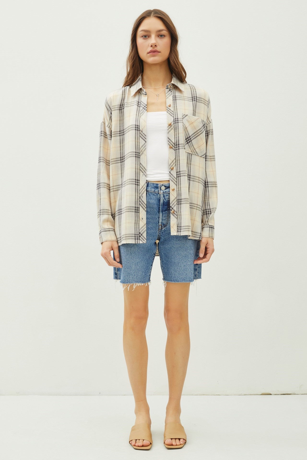 Grey Plaid Flannel Button Up