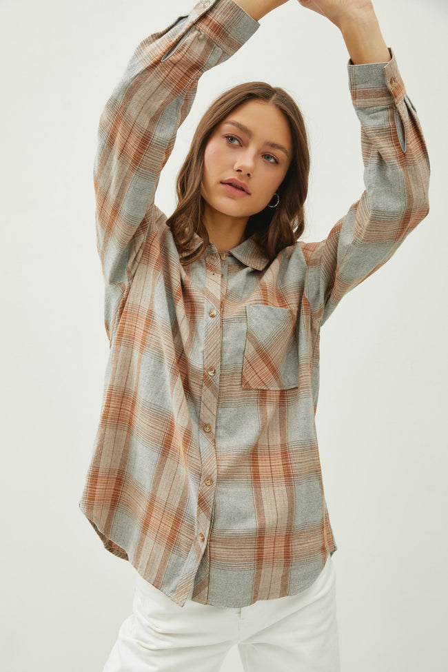 Caramel Plaid Flannel Button Up