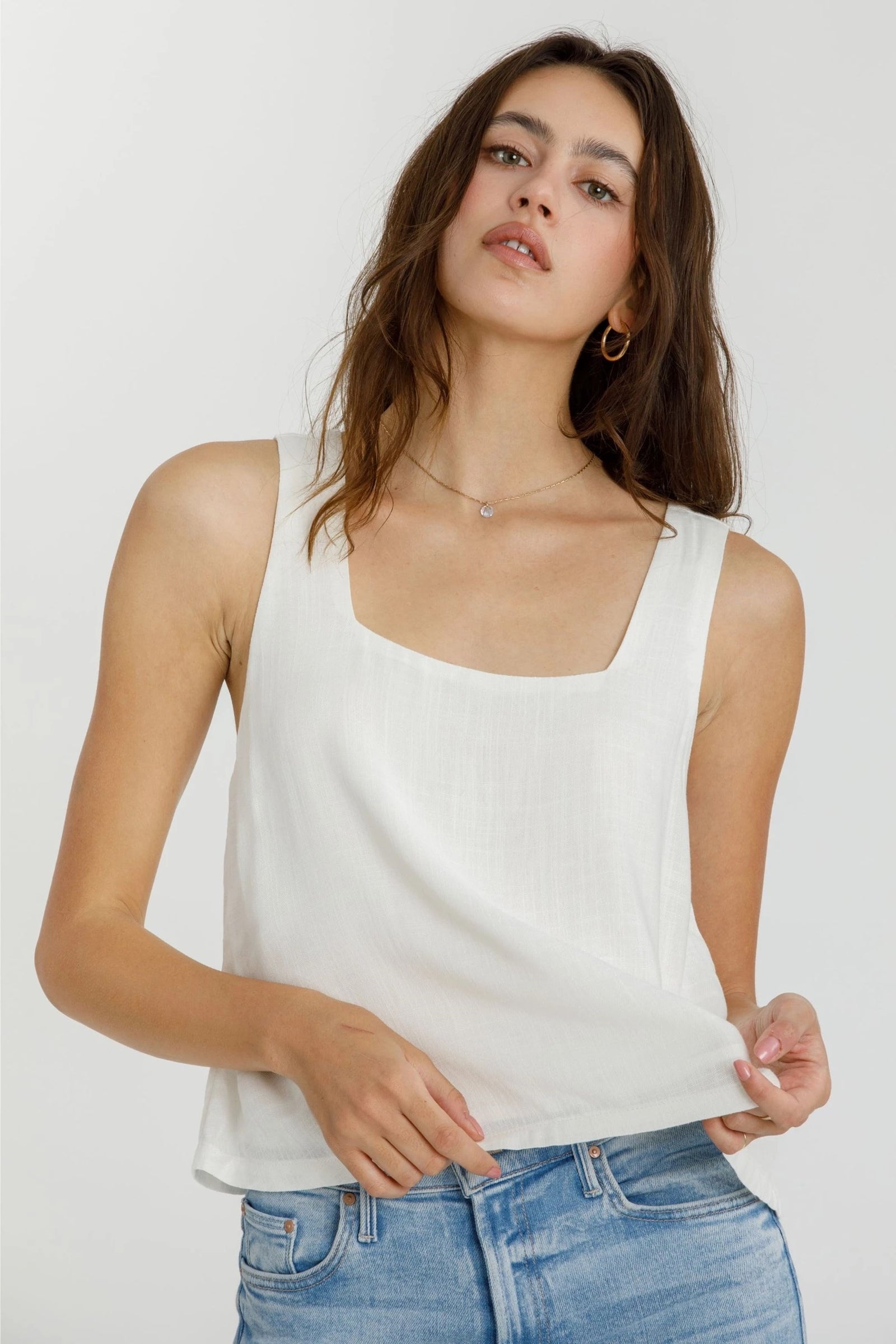 Off White Flowy Curtain Tank