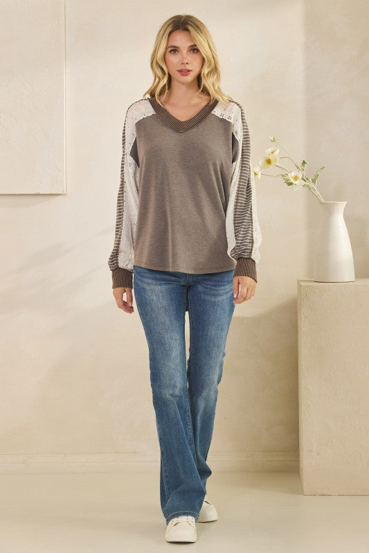 Lace Sleeve Contrast Top
