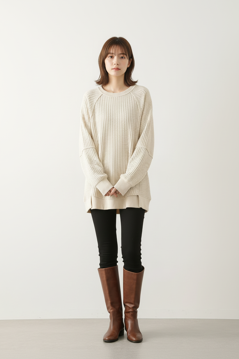 Cream Waffle Knit Pullover