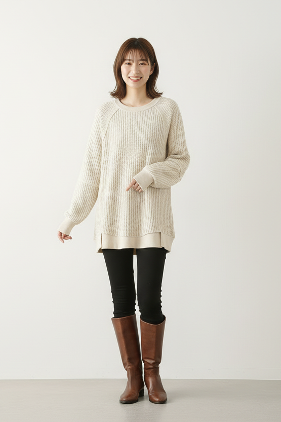 Cream Waffle Knit Pullover