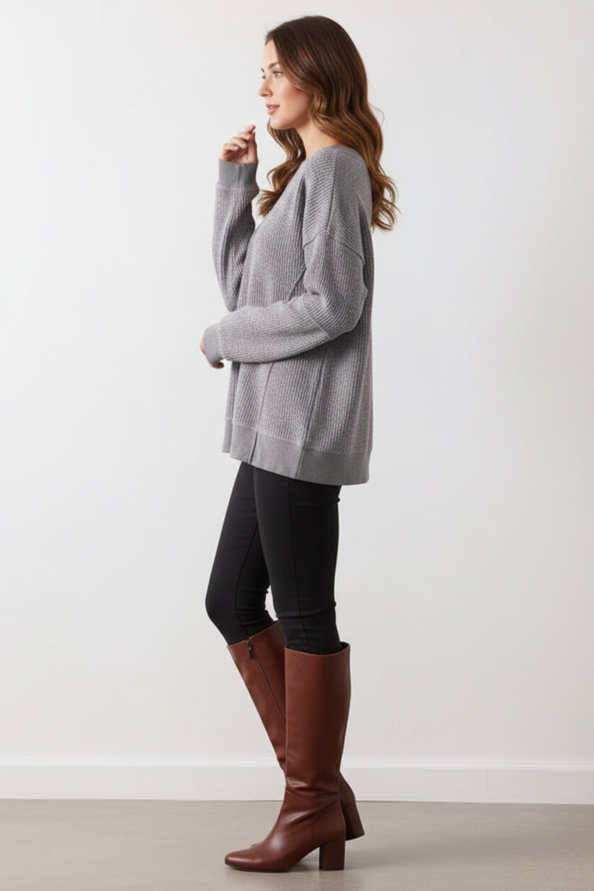 Charcoal Waffle Knit Pullover