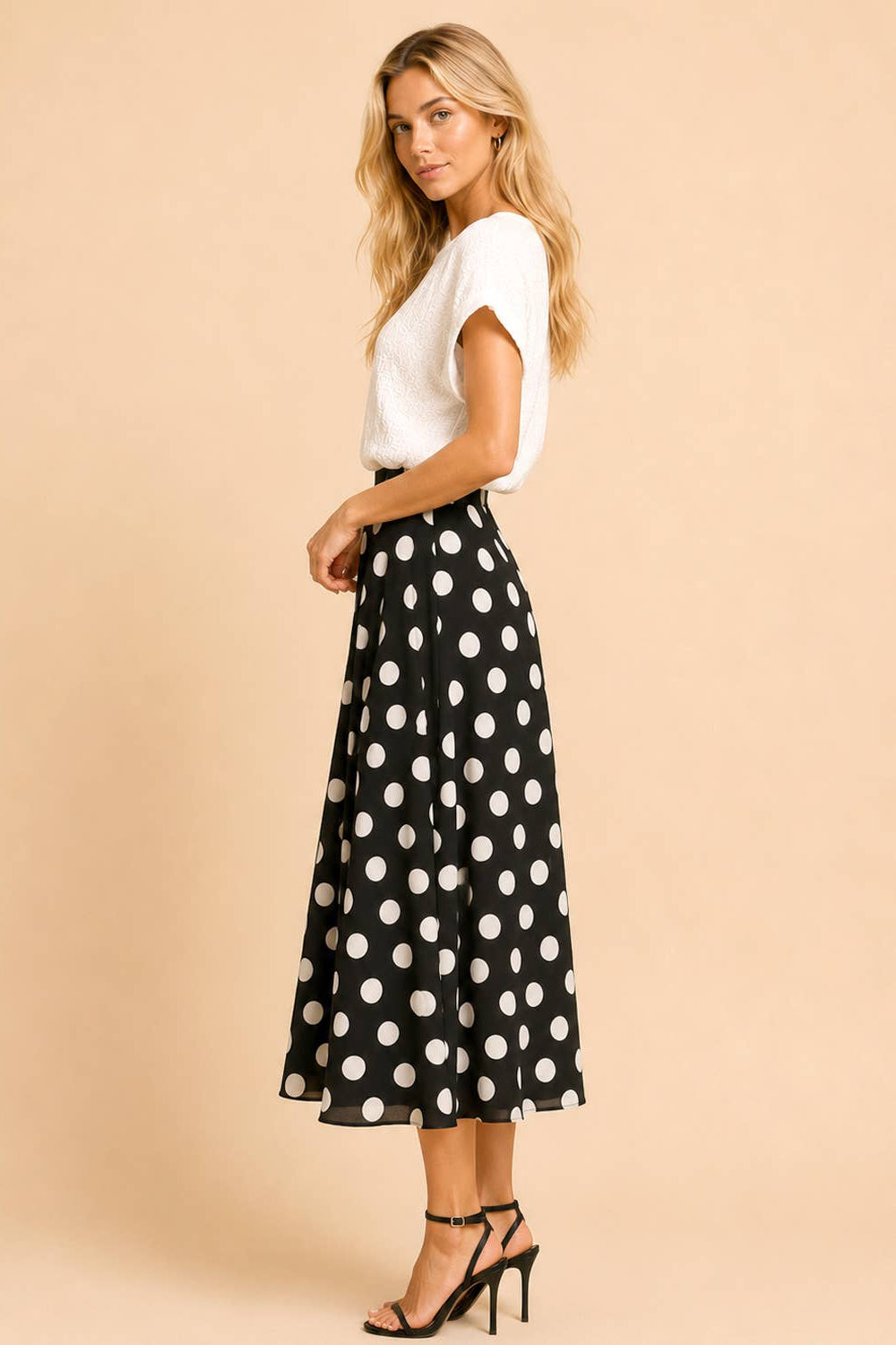Black Polka Dot Midi Skirt