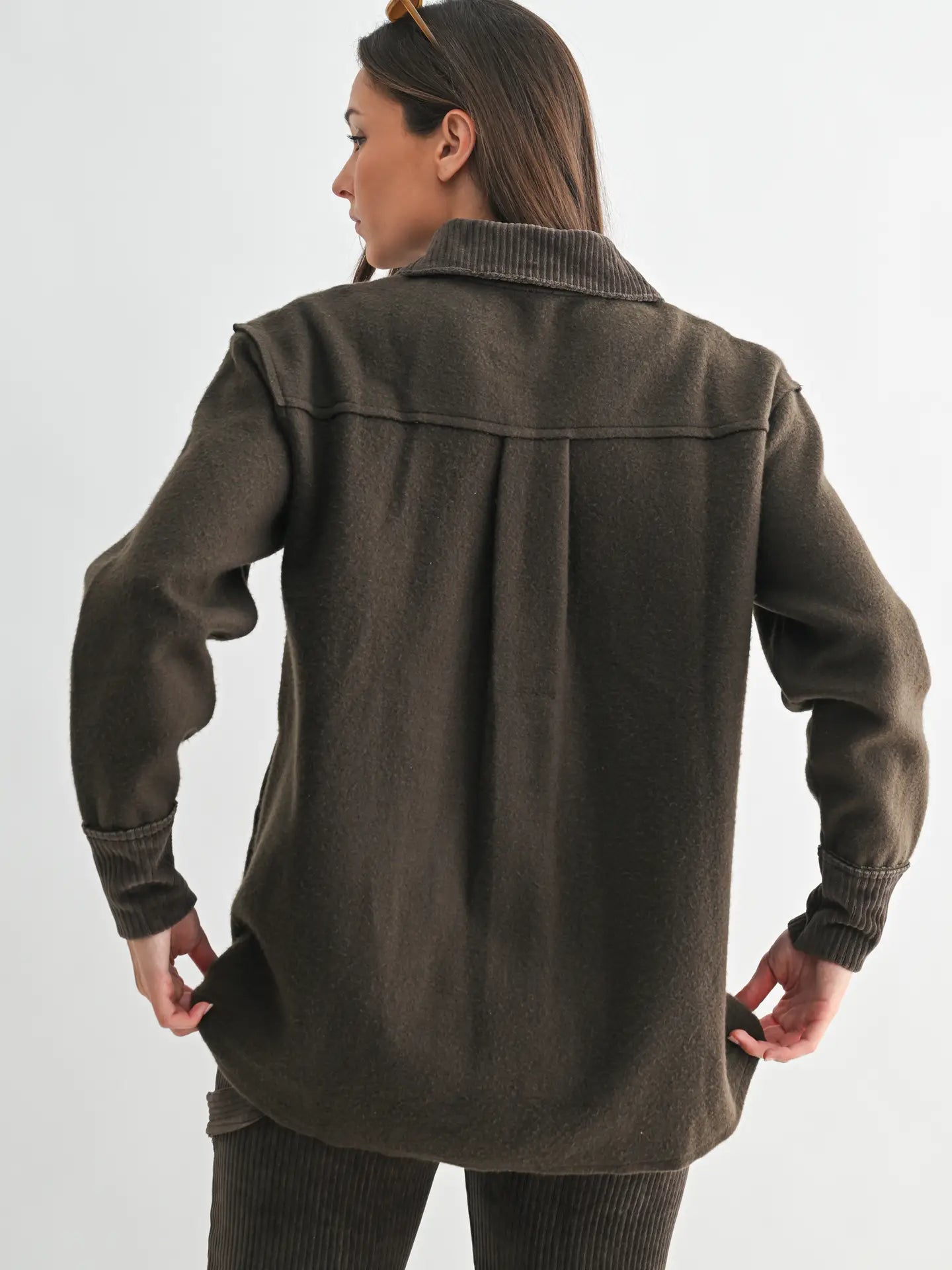 Chocolate Olive Cord Mix Shacket
