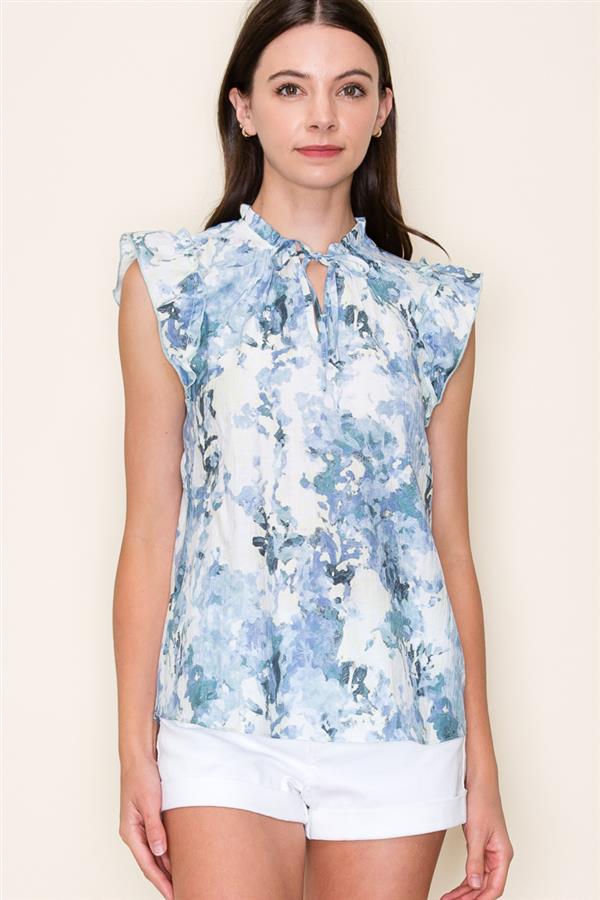 Blue Watercolor Floral Blouse