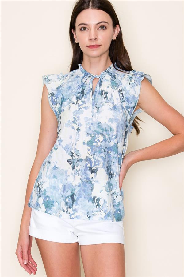 Blue Watercolor Floral Blouse