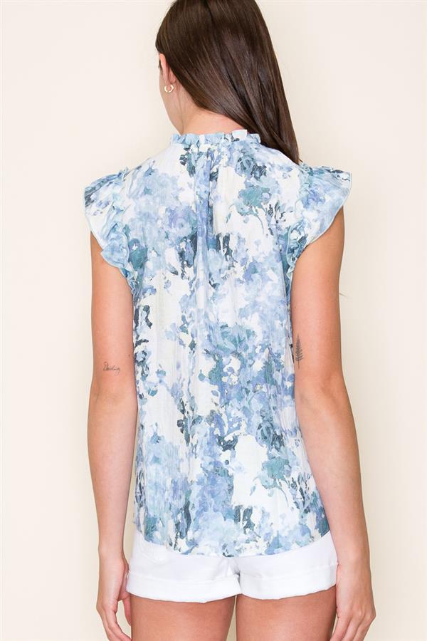 Blue Watercolor Floral Blouse