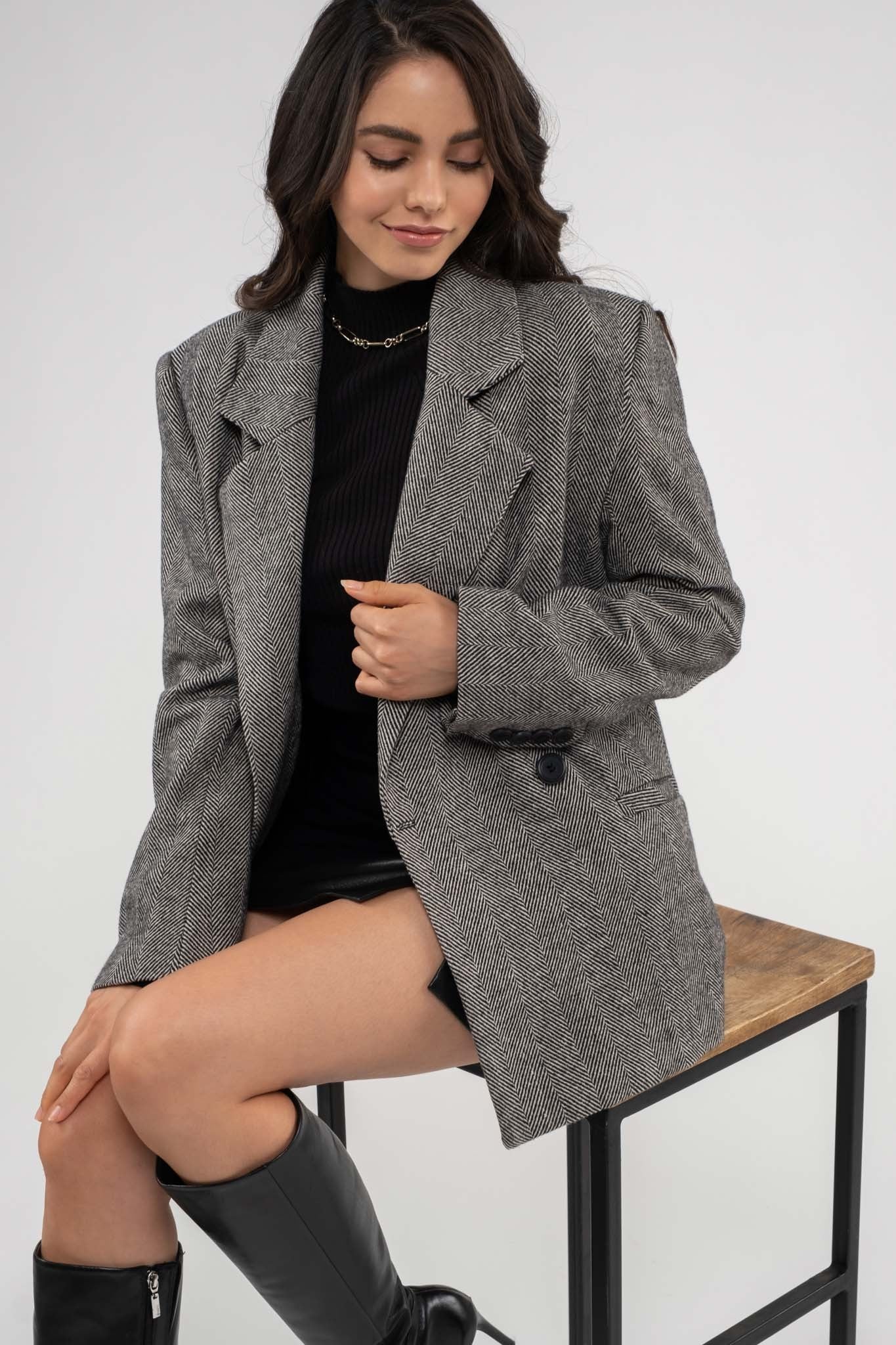 Herringbone Boyfriend Blazer