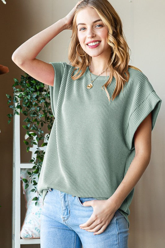 Olive Ribbed Muscle Tee