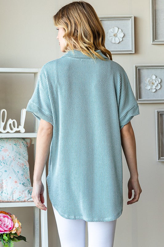 Sage Ribbed Button Up Top