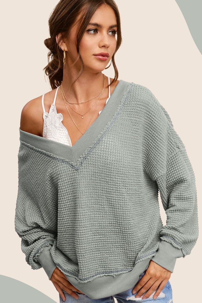 Waffle Deep V-Neck Top