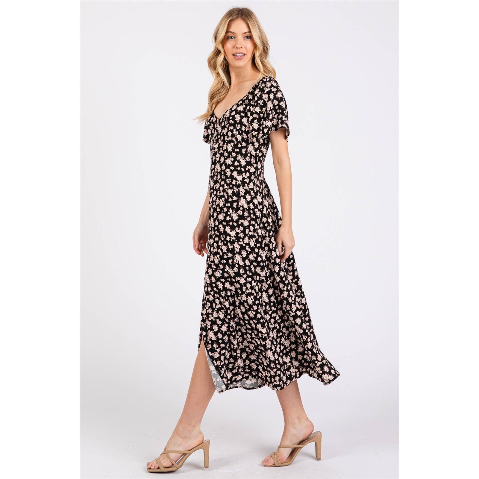 Midnight Floral Sweetheart Midi Dress
