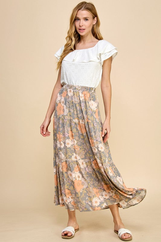 Coral Floral Maxi Skirt