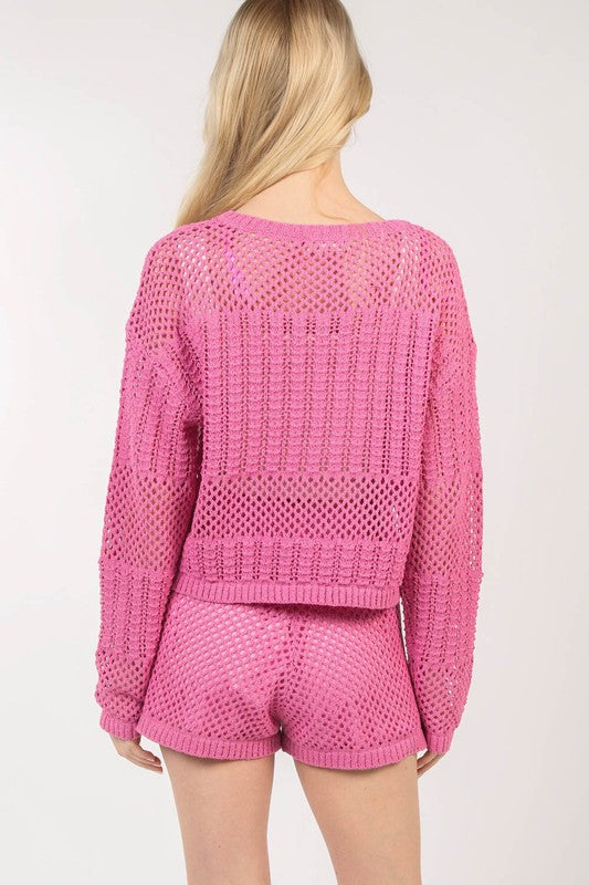 Magenta Crochet Sweater Set