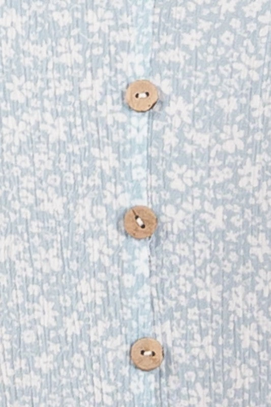 Blue Floral Button Midi Dress