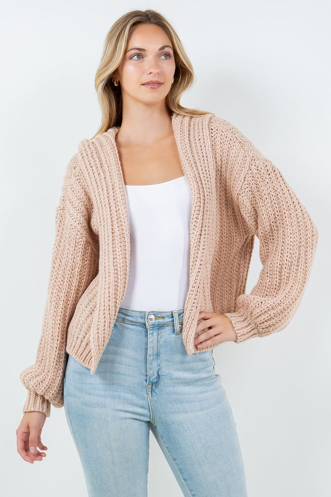 Oatmeal Chunky Knit Hooded Cardi