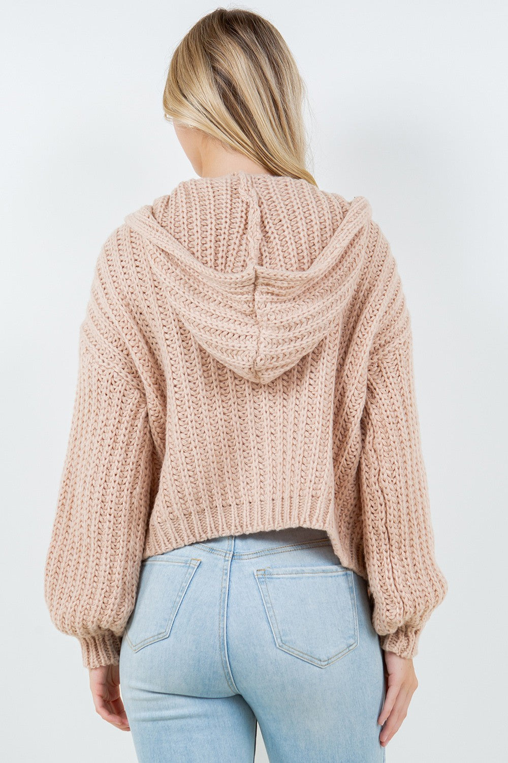 Oatmeal Chunky Knit Hooded Cardi