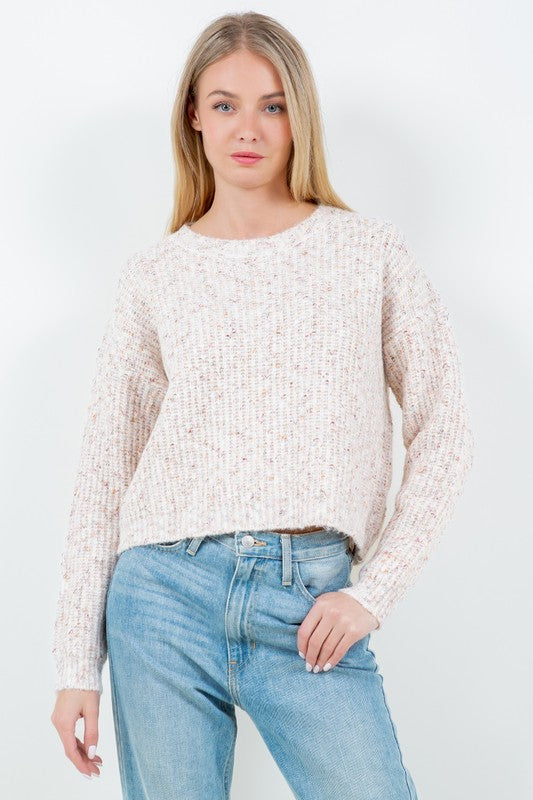 Marled Knit Crop Sweater