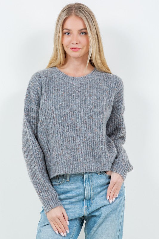 Marled Knit Crop Sweater