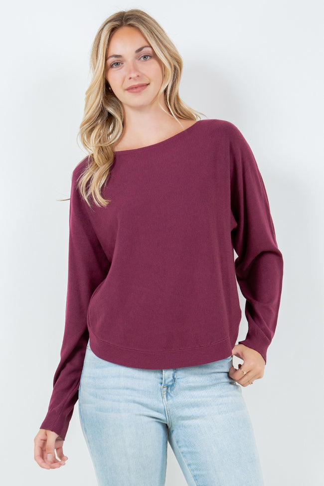 Berry Curve Hem Sweater Top