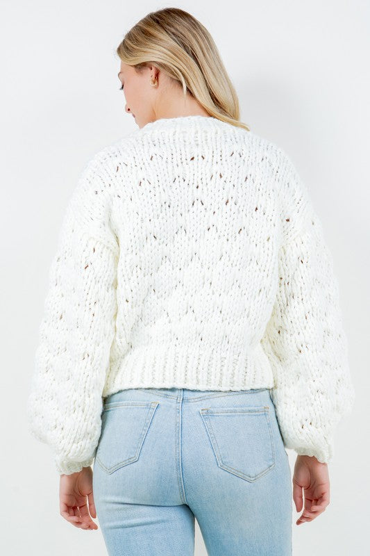 Ivory Chunky Knit Crop Cardi