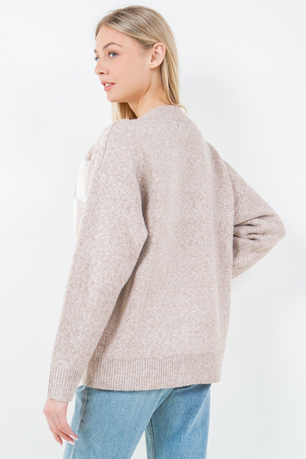 Taupe Check Button Cardi