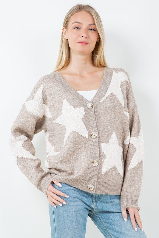 Oatmeal Star Button Cardigan