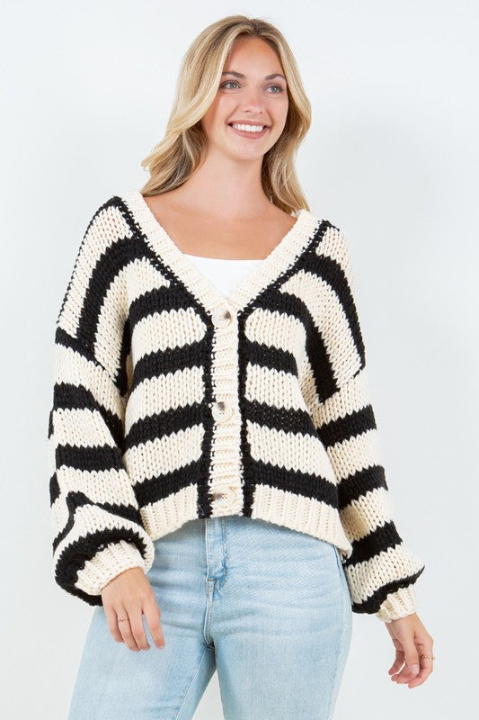 Chunky Knit Stripe Button Cardi