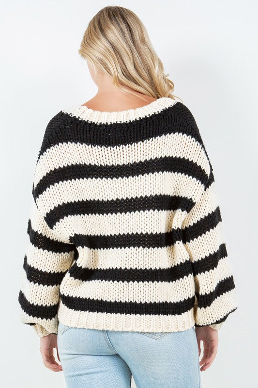 Chunky Knit Stripe Button Cardi