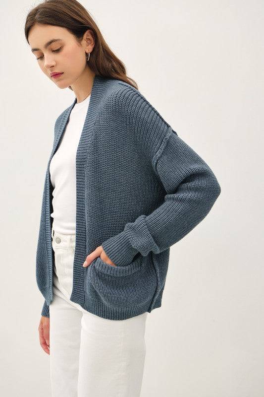 Teal Chunky Raw Seam Cardi