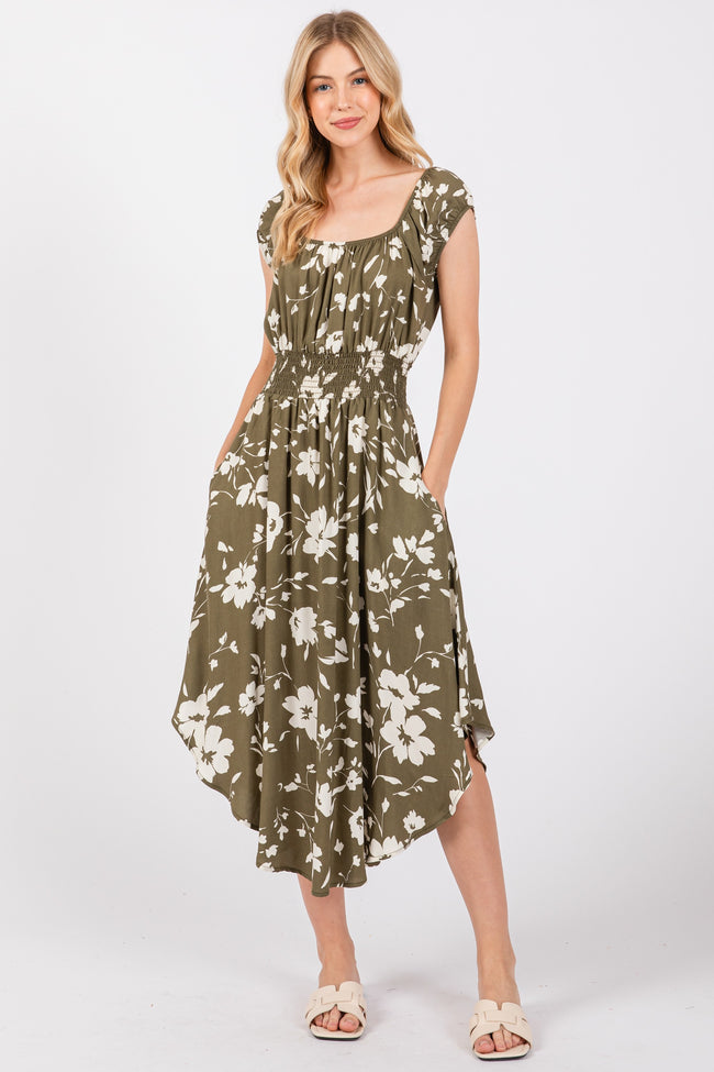 Vintage Olive Fall Floral Dress