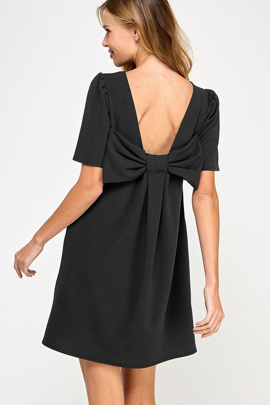 Black Bow Back Shift Dress