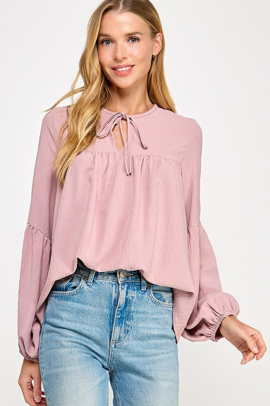 Blush Babydoll Balloon Sleeve Blouse