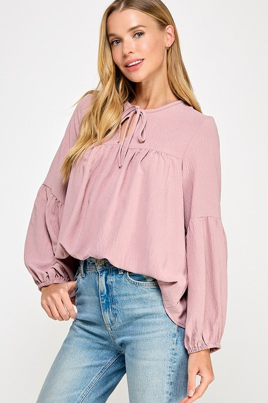 Blush Babydoll Balloon Sleeve Blouse