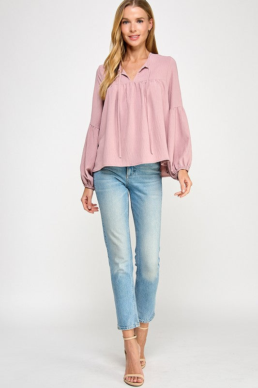 Blush Babydoll Balloon Sleeve Blouse